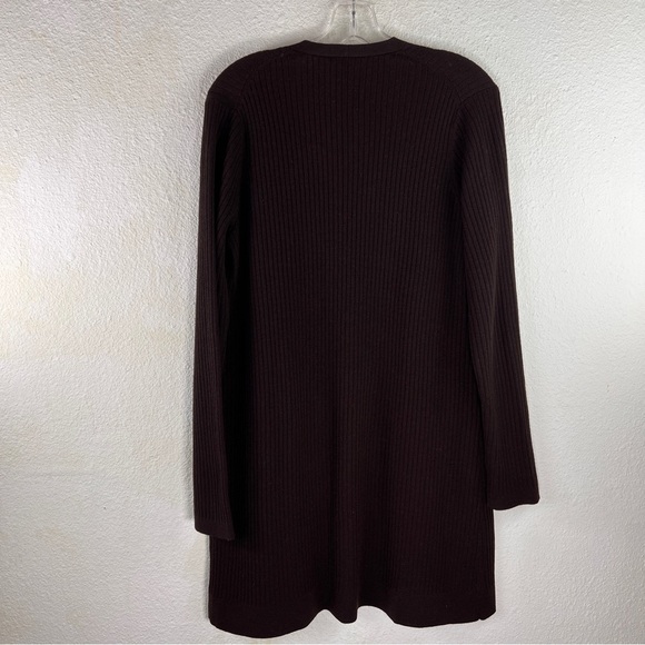 EILEEN FISHER Dark Brown ribbed duster sweater. Long sleeves, two pockets. SP - Picture 3 of 5